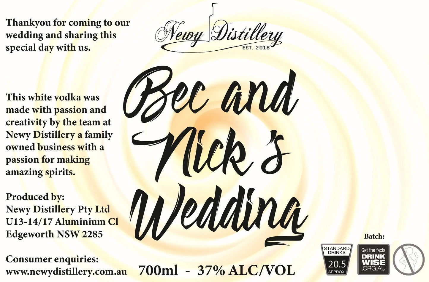 Custom Label - Gin Vodka or Liqueur Bottles Newy Distillery