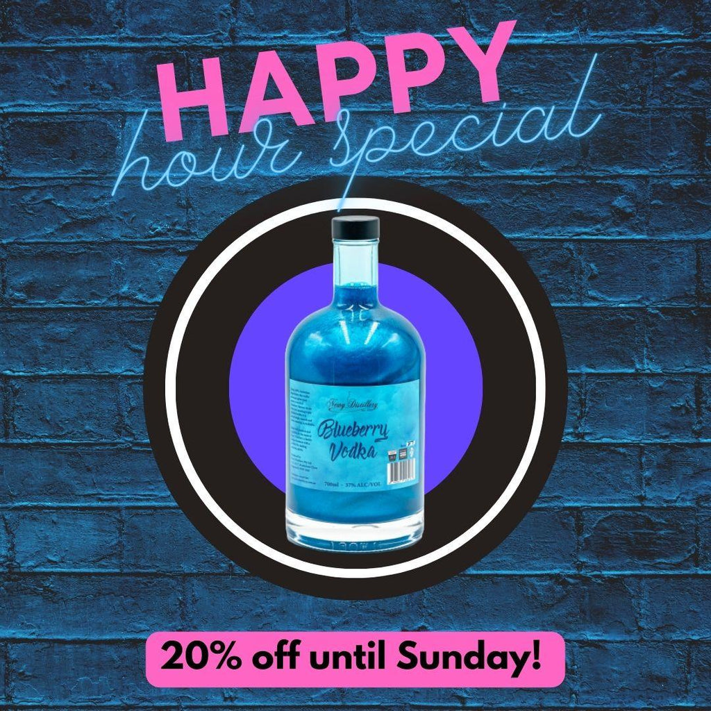 HAPPY HOUR WEDNESDAYS! THIS WEEK GET 20% OFF BLUEBERRY VODKA!