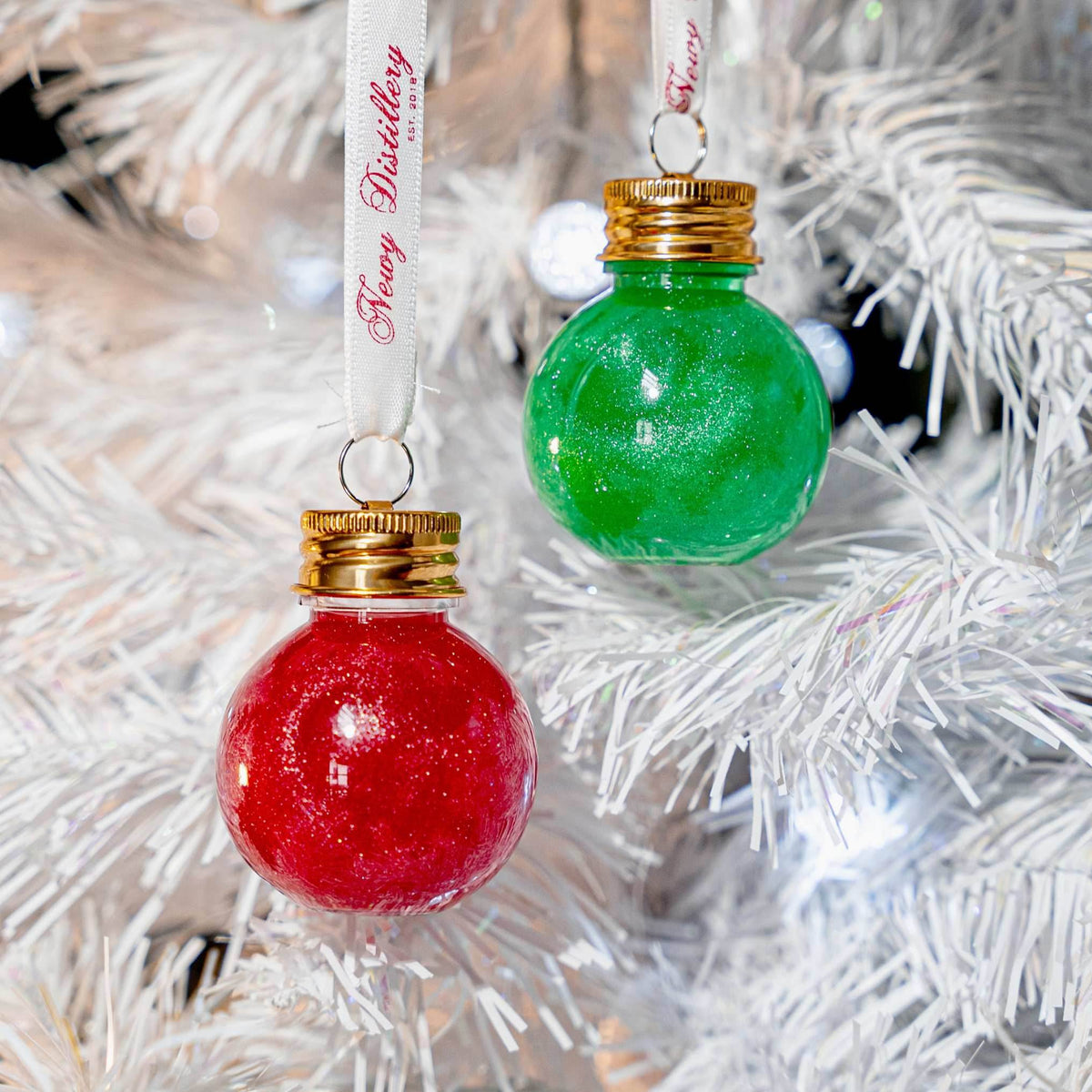 Christmas Gin Shimmer Baubles 2 Pk - Red and Green - Newy Distillery