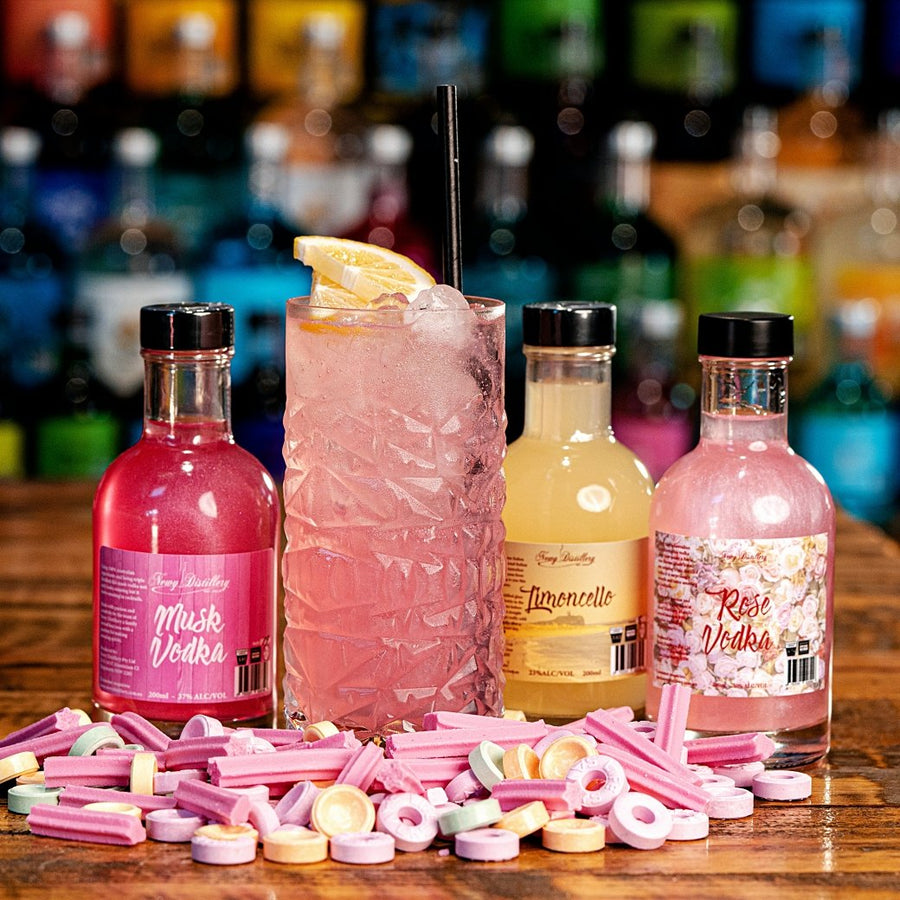 Newy Distillery Lifesaver Cocktail Kit - at home cocktail kit. Musk vodka 200ml, Limoncello Liqueur 200ml, Rose vodka 200ml. 