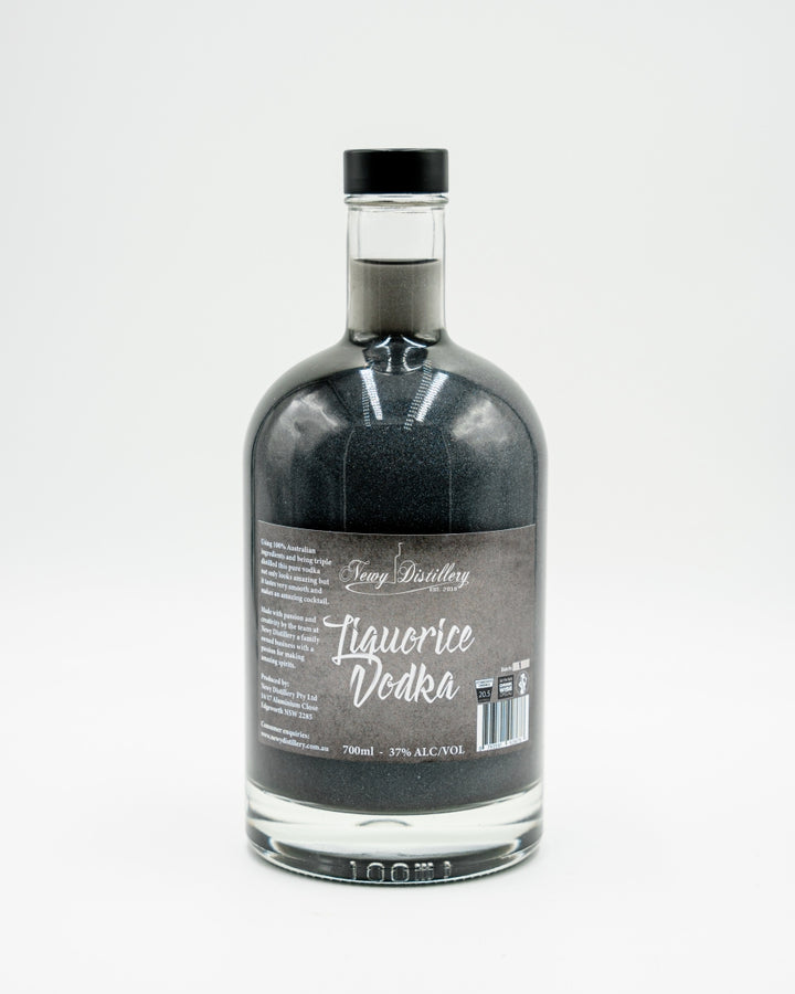 Newy Distillery Black Liquorice flavoured vodka with shimmer. 700ml bottle.