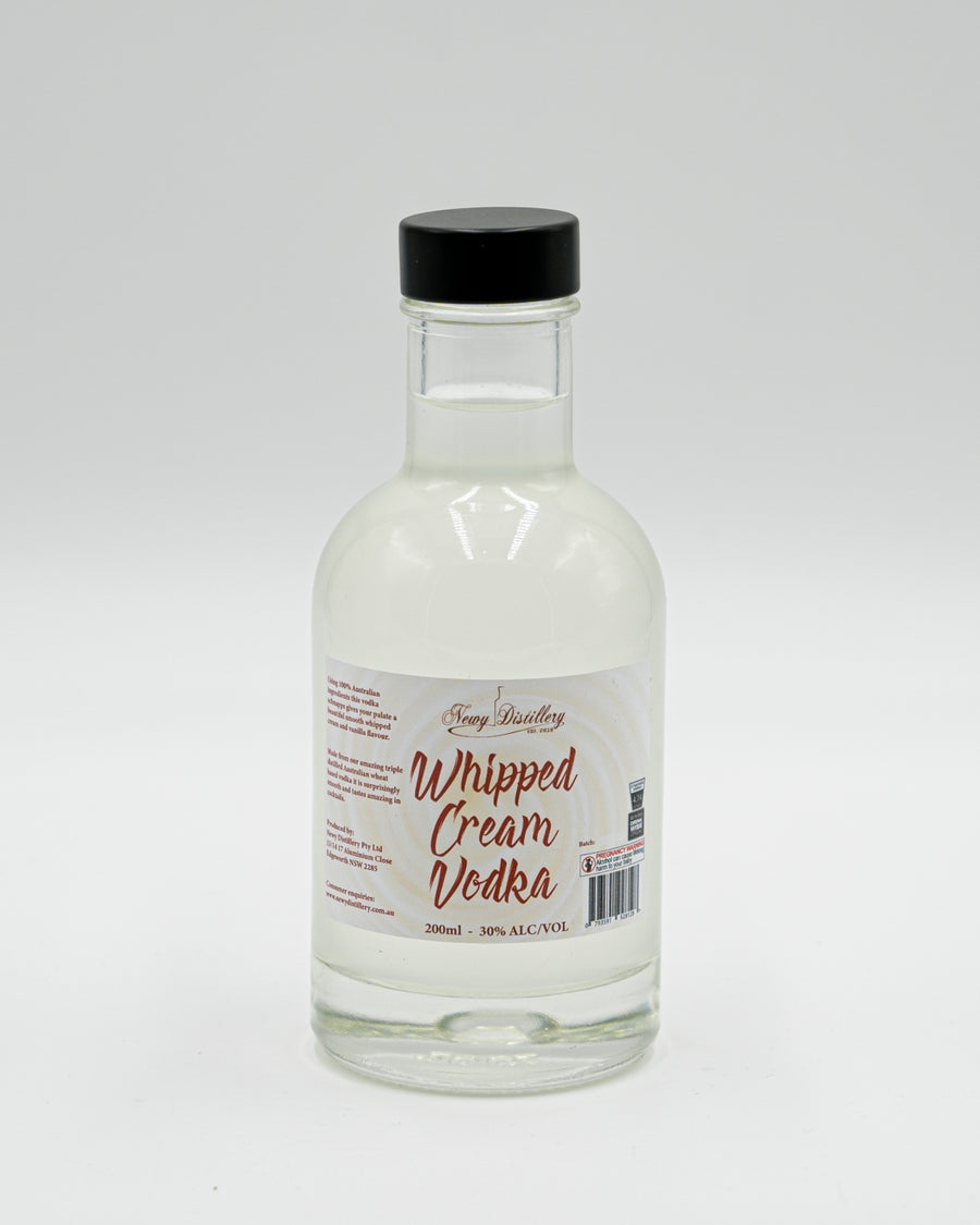 Newy Distillery Whipped Cream Vodka 200ml bottle, 30% alc/vol. Flavoured Vodka. Cake flavoured Vodka. Part of the Newy Distillery Dessert Range.